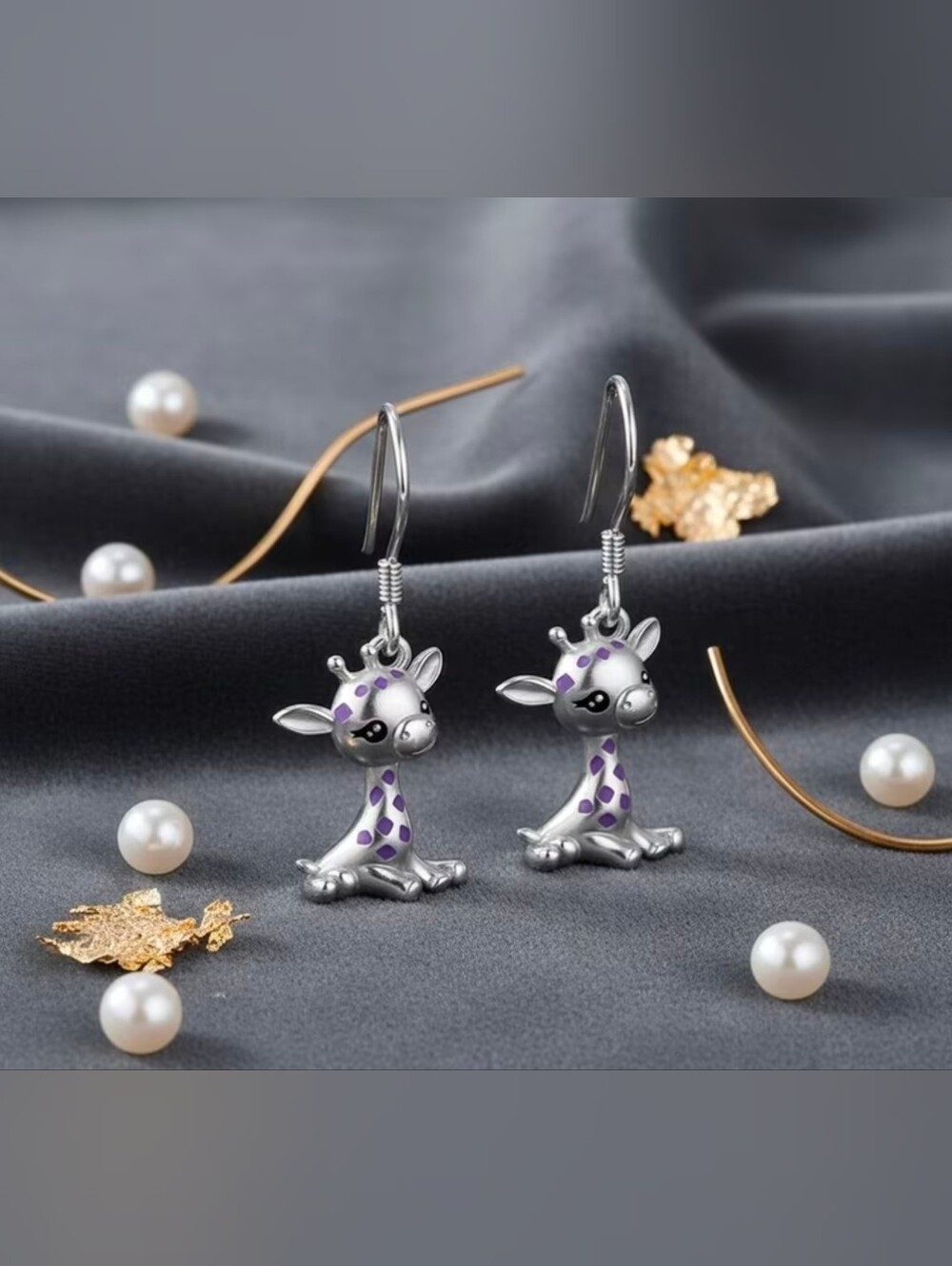 $8 Each Or Bundle 5/$20 Silver and Purple Baby Giraffe Drop Earrings